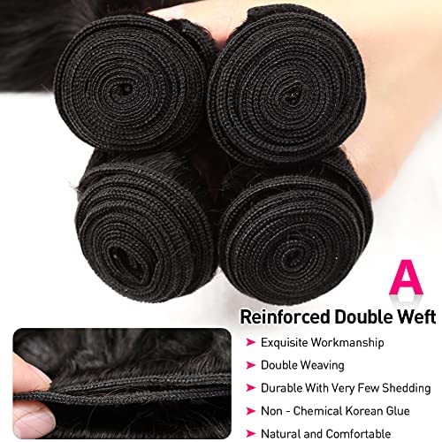 Flady 10A Brazilian Body Wave Hair 4 Bundles with Closure 100% Unprocessed Virgin Human Hair Bundles with 4x4 Free Part Closure (20 22 24 26inch)…