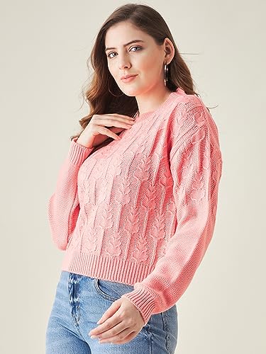 Image of Modeve Self Design Round Neck Casual Women Crop Top Sweater||Winterwear||