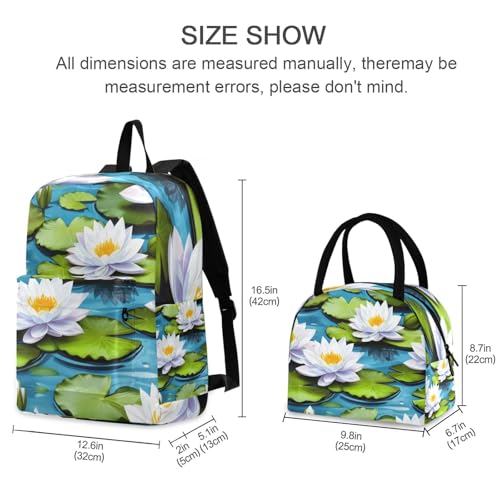 Childrens Backpacks Insulated Waterproof Backpack, Backpacks for Tweens, Teens, and Older Kids, Elegant White Lotus Flowers2