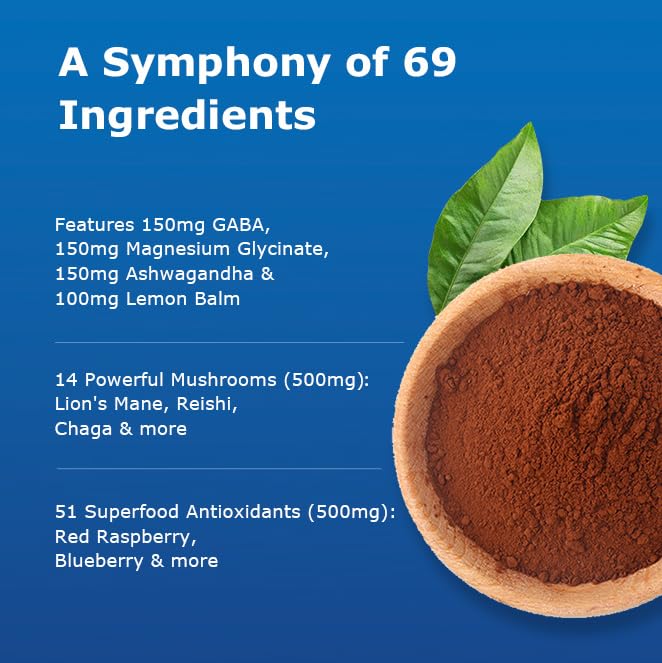 Mushroom Hot Cocoa, Melatonin-Free Natural Relaxation Drink Mix | 14 Mushroom Extracts, Magnesium, Ashwagandha, GABA & 51 Superfoods | Calm & Sleep Support | Keto & Vegan, Cocoa Powder | 30 Servings - Image 3