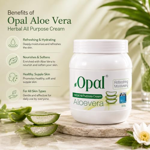 Image of OPAL Aloevera Herbal All Purpose Cream for Deep Nourishing & Refreshing Moisturizing- Hydrating & Revitalizing Skin Care All Skin Types - 800gm