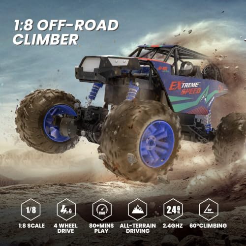 Image of Jack Royal Jumbo Rock Crawler Rc Monster Buggy |1:8 Scale RC Buggy Remote Control Car | Off Road Monster Truck with Realistic Sound | 4WD Rock Crawler 2.4G 100+ Metre Range | Sturdy Metal Body (Red)