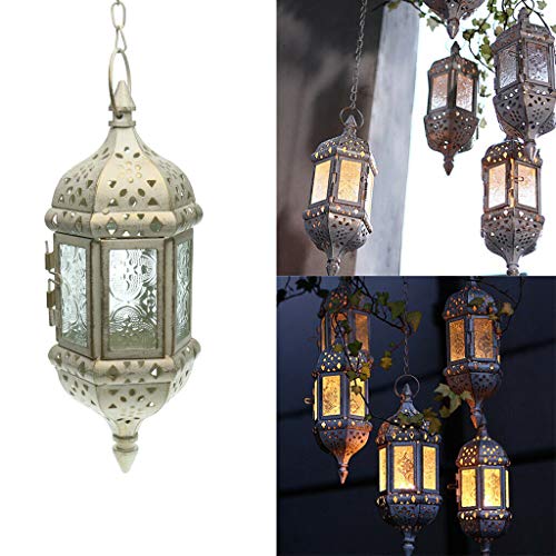 Candle Lanterns Farolillos de Vela de Cristal para Colgar Velas de huracán marroquí con Cadena de Hierro de 66 cm, 3 Colores Disponibles: Bronce, 9 x 9 x 24 cm