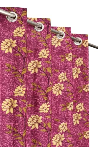 Image of Heavy Polyester Floral Printed Door Light Filtering Curtains for Living Room Bedroom Hall Room, 8 feet Door, Pink, Set of 2
