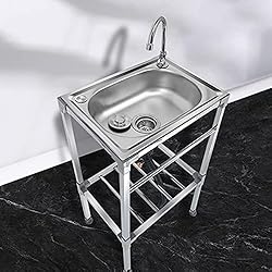 Fregadero Camping Casero Fregadero de un tazón Fregadero de acero inoxidable, Fregadero de cocina comercial, Restaurante Acero inoxidable simple, Para lavandería, Patio trasero, Garaje, Restaurante (38x33x83cm)