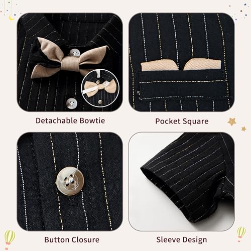 Image of Volunboy Baby Boy Formal Short Set Toddler Summer Gentleman Outfit Kid Short Sleeve Bowtie Shirt Suspender Shorts Suit