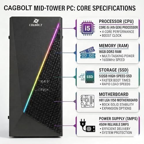 Image of Assembled i5 Desktop PC | Core i5-4570 4th Gen | 16GB DDR3 RAM | 512GB SSD | HD Graphics 4600 | HDMI | VGA | Ethernet | Windows 11 Pro | Office 2024 | 2 Years Warranty | for Office & Home Use