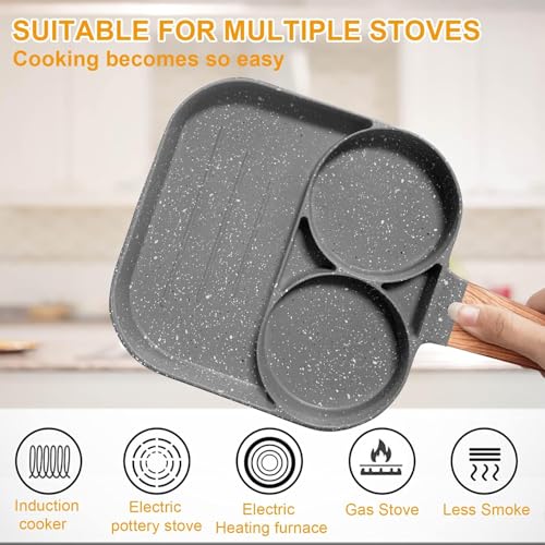 Image of Non Stick 3 Hole Fry Pan - Ceramic Frying Pan with Nonstick Coating - Kadai Fry Pan for Egg Cookware - Multi-Purpose Nonstick Cast Iron Frying Pan (1pcs)