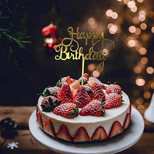 Happy Birthday Cake Gold Topper Golden Anniversary Insert And 0-9 Number Toppers Cake Topper Cake Decoration Supplies (12 Pieces) #TOP3