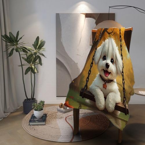 Überwurfdecken, King-Size-Größe, weißer Cartoon-Hund, 3D-gedruckter Stil, flauschige Decke für Geschenke, Mikrofaser-Fleece, Überwurf, Sofadecke für Bett, Couch, Sofa, 218,4 x 238,8 cm