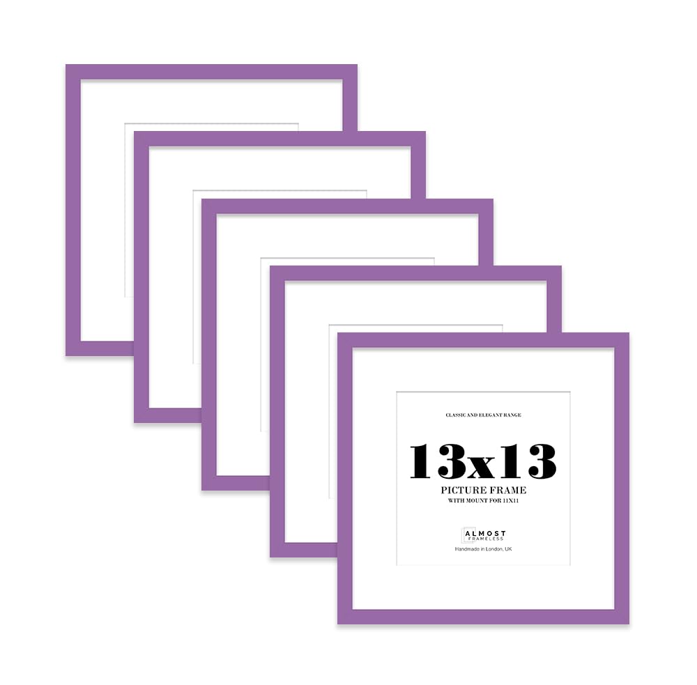 13x13 Purple Picture Frame with Mount for 11x11 Photos, Prints - Modern Square Wall Frame, Set of 5