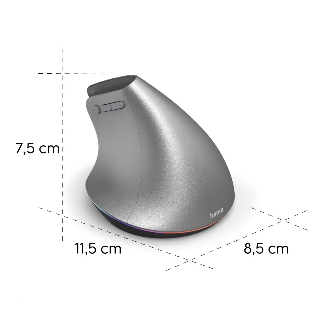 Hama Mouse verticale ergonomico destro senza fili e Bluetooth 'EWM-700R' (Multi-dispositivi, Rechageable USB C, Illuminazione RGB, Sensore Blue Wave 2400 dpi, Crittografia AES-128) Grigio