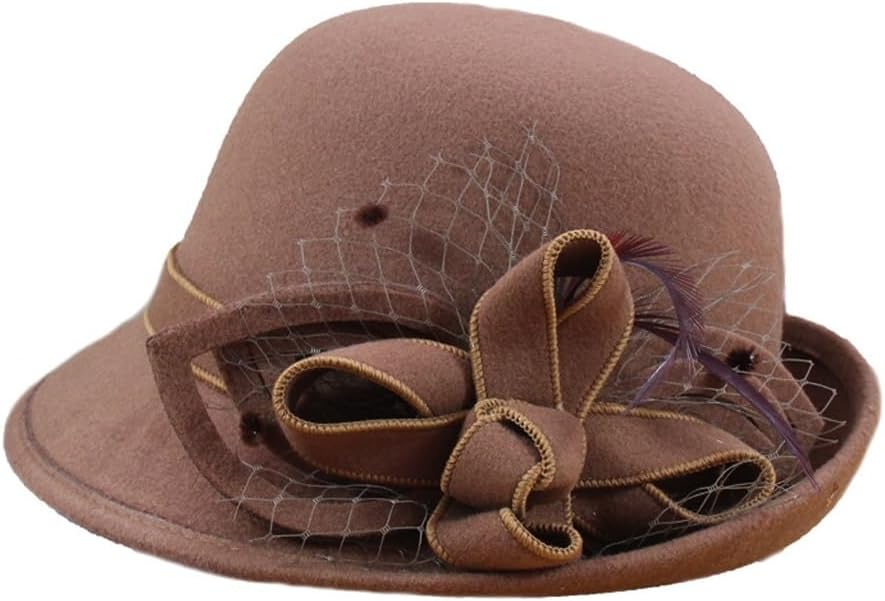 Bowler Hat Women's Rolled Brim Pot Flowers Wool Tweed Fisherman Fall and Winter Warm