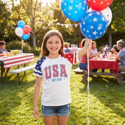 Image of 4th of July Shirts for Girls Patriotic American Flag Kids Clothing