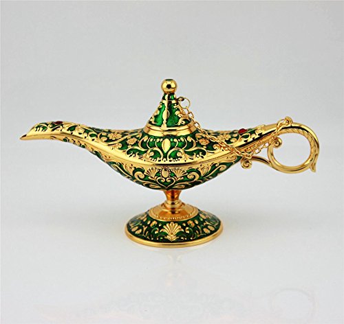 SY Crafts Enamel Metal Aladdin Genie Lamps Legend Aladdin Magic Lamp (Gold+Dark Green)