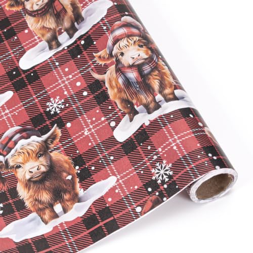 Image of Christmas Animal Wrapping Paper, Highland Cow Wrapping Paper