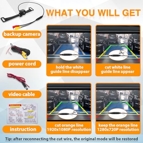 Image of Backup Camera for Car, AHD 1080P Reverse Camera, 170 Wide Angle Universal Back Up Camera for Car Truck Vehicle SUV RV, 2.5mm Jack 4 Pin Waterproof Rear View Camera, Clear Night Vision, 19.7ft