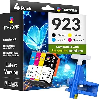 TOKYOINK 923 Ink Cartridges Combo Pack Replacement for HP 923 923e Ink Cartridges Work for OfficeJet 8120 8122e 8123 OfficeJet Pro 8130 8135e 8138e 8139e Printer Without Chip with New Tool (4 Pack)