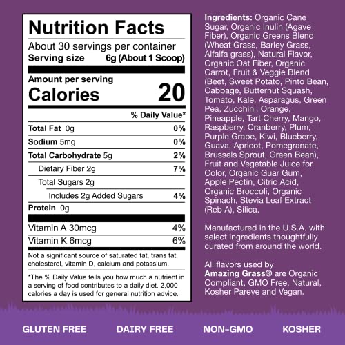 Amazing Grass Kidz Superfood: Organic Greens, Fruits, Veggies, Beet Root Powder & Probiotics For Healthy Kids, Berry Blast, 30 Servings #TOP1
