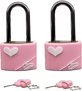 JUTSTJUKO 2PCS Love Lock Padlock with Keys Heart Locker Lock with Key Cute Locker Lock for Jewelry Box, Purse, Handbag, Backpacks, Cabinet, Treasure Chest, Suitcases, Lockers, Letter Box (Pink)