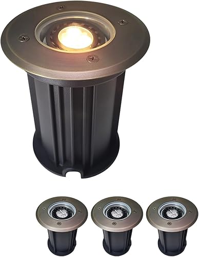Vista 76 de MALORY Luces de paisaje de bajo voltaje, (4.6 pulgadas de alto), cubierta superior de latón de 12 V para exteriores, luces LED para paisaje, camino