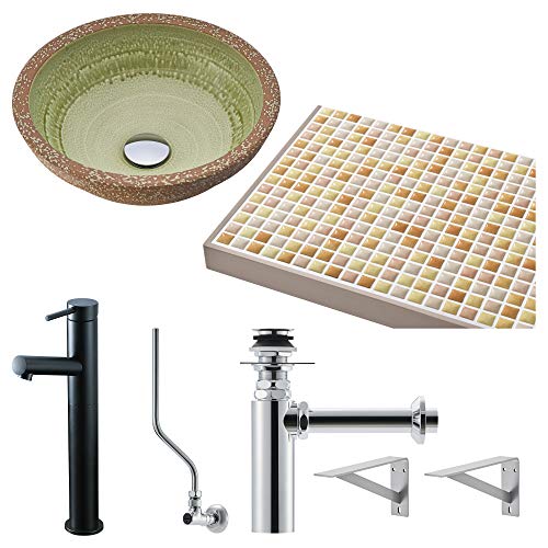 LIXIL(リクシル) INAX どこでも手洗 間口620o タイル・ムージャンオレンジ 創の美/炎色ビードロ釉 マットブラック 壁給水・壁排水