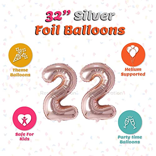 Image of Rozi Decoration 32 Inch Rose Gold Number 22 Foil Balloons | Anniversary and Birthday Decoration | Pack of 2 Pcs