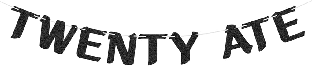 Twenty Ate Banner, 28th Birthday Party Decorations for Women and Men-Pre-Strung Glitter Whimsical Banner with Cardstock for Indoor Party Decoration Black