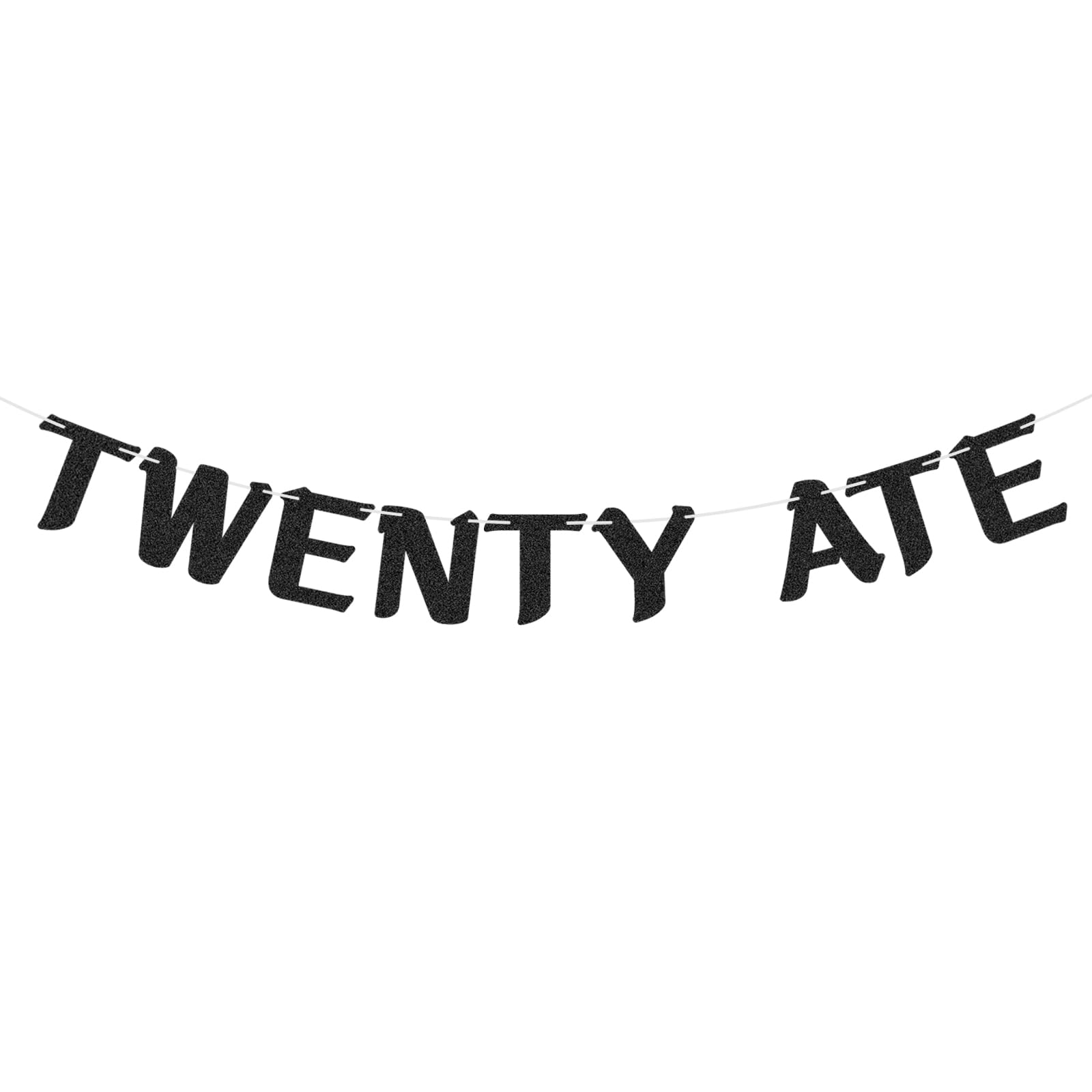 Twenty Ate Banner, 28th Birthday Party Decorations for Women and Men-Pre-Strung Glitter Whimsical Banner with Cardstock for Indoor Party Decoration Black