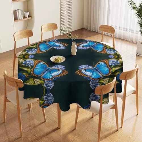 Nappe ronde polyester bleu lavable en machine imprimé papillon extérieur 178cm - 6
