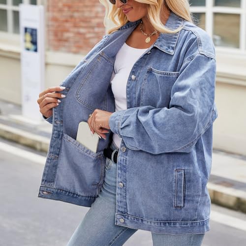 Women's Oversized Denim Jacket Casual Long Sleeve Button Jean Jacket Coat Loose Boyfriend Jackets Trendy Shacket4