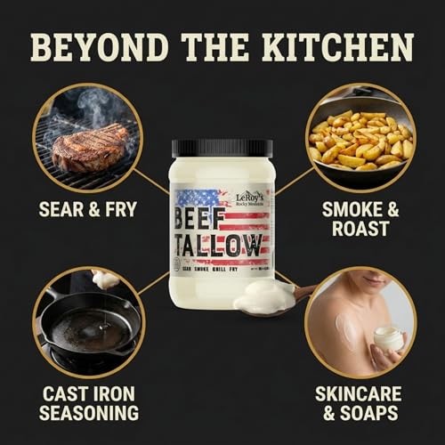 Image of LeRoy's Rocky Mountain Beef Tallow - 30 oz Jar - 100% Pure Rendered Beef Fat for Cooking, Frying & Grilling - High Smoke Point - Keto, Paleo & Carnivore Diet Friendly - No Additives, USA Made