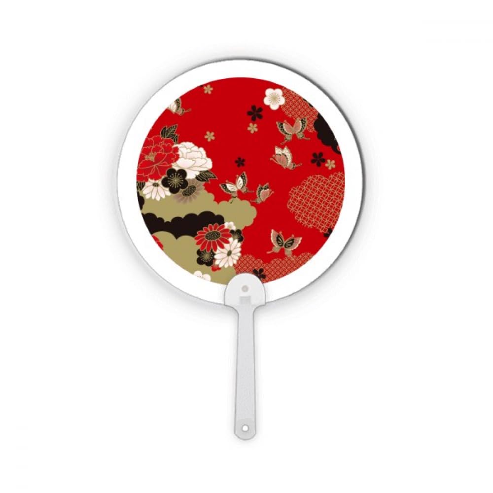 Éventail portable rond rouge fleur plastique pour décorations