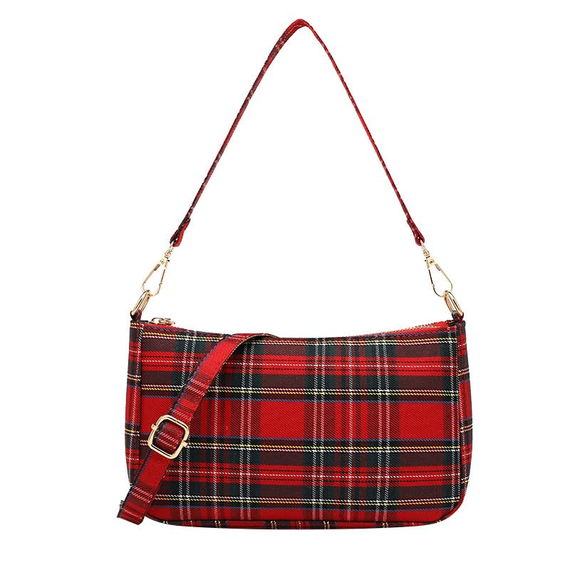 Bolsos bandolera para mujer, estampado tartán negro y rojo, tipo hobo, tote, clutch pequeño y bolso de hombro para Navidad miniatura 1