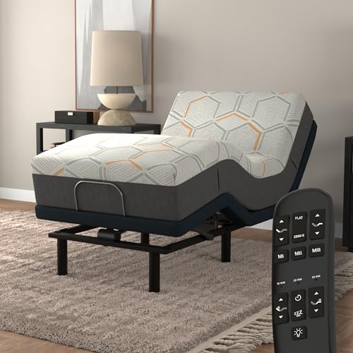 Blissful Nights e4 Twin XL Adjustable Bed Base Frame with 12" Medium Firm Copper and Gel Infused Memory Foam Mattress