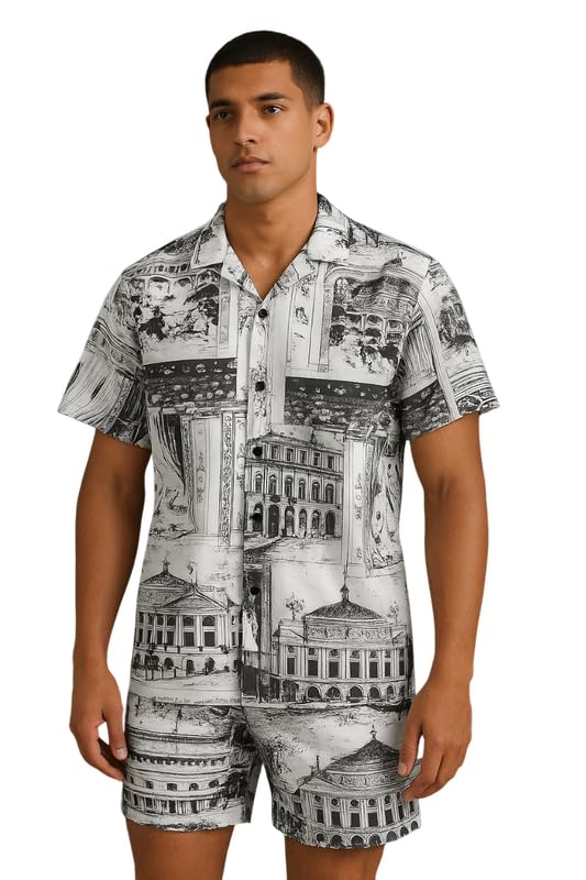 MAHEK FASHION Men’s Printed Co-Ord Set | Plus Size Casual Shirt & Shorts Set | Nightwear Pajama Suit, Loungewear, Beachwear & Vacation Outfit Design No Shirt-Short Set1-Parent-image-43
