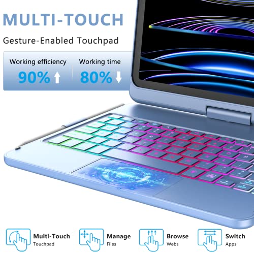 iPad Pro 11 inch Case with Keyboard, iPad Air 5/Air 4 10.9 inch Keyboard Case with Trackpad, Keyboard Case for iPad Air 5/Air 4 and iPad Pro 1-4 Gen, Backlit 10 Color & 360 Screen Rotation -Ocean Blue - Image 8