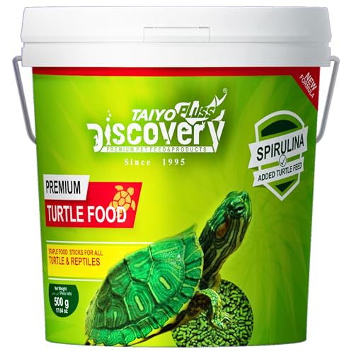 Image of Taiyo Pluss Discovery Turtle Food - 500 g Bucket Container (Improved Formula) | Complete Daily Nutrition Sticks with Spirulina & Vitamin C | Floating Sticks to Support Shell Strength & Growth
