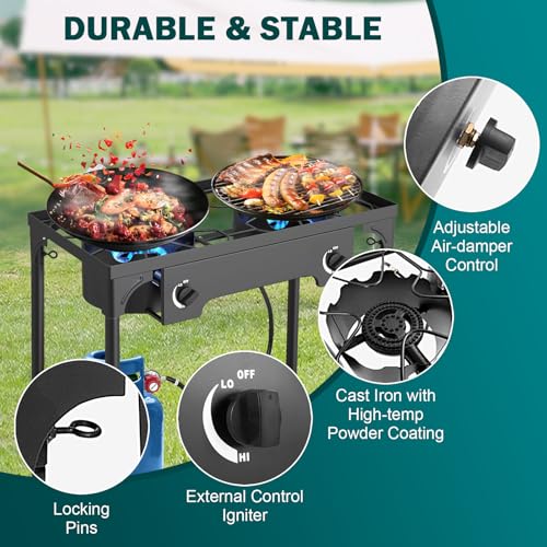 2-Burner-Propane-Stove-150000BTU-Propane-Burners-for-Outdoor-Cooking-with-0-20-PSI-Adjustable-Regulator-and-4ft-Hose-Outdoor-Propane-Gas-Stove-for-Patio-Backyard-Camping-with-Detachable-Stand-Legs