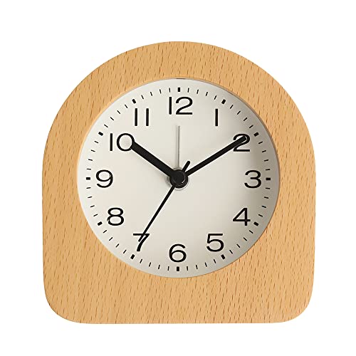 Aromustime 3-Inches Wooden Mantel Alarm Clock With Arabic Numerals, Non-Ticking Silent, Backlight, Battery Operated, Nature #TOP6