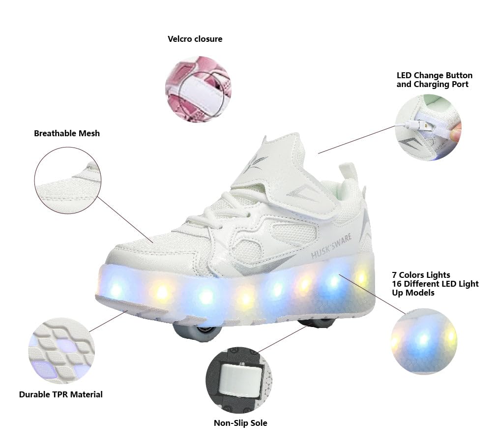 Sneaker per Bambini,Scarpe da Skateboard a Due Ruote,Luce a Cambio Colore Regolabile,Ricarica USB,universali per Ragazzi e Ragazze,Nero Rosa Oro Argento 27–40 EU