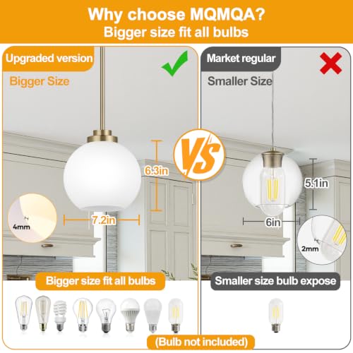 Image of 2 Pack Gold Globe Pendant Lights, Mid Century Brass Pendant Light Fixtures, Globe Pendant Lights Kitchen Island with Milk Glass Shade Adjustable Hanging Fixture for Dining Room (Bulbs not Included)