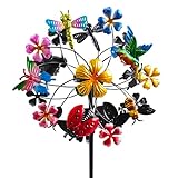 Senflame Flower Wind Spinners Outdoor, Metal Windmill with Hummingbirds, Butterflies and Bees, Pinwheels for Yard and Garden