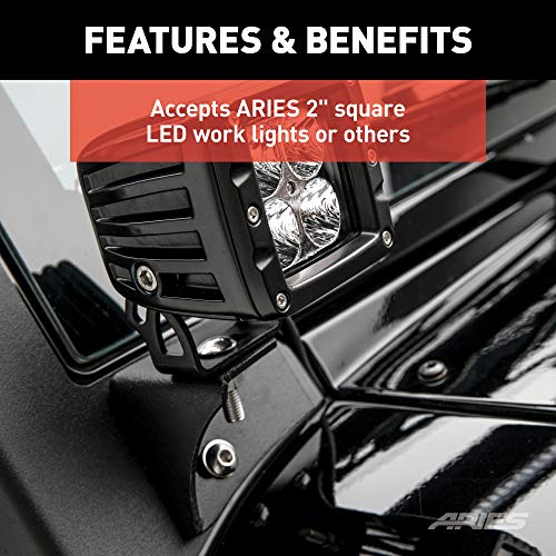Aries Ar15800 Jeep Wrangler Jk Windshield Light Brackets, Leds Sold Separately, Black #TOP3