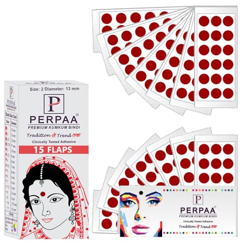 Image of PERPAA Kumkum Velvet Round Sticker Bindi Box of 15 Flaps for Ladies Women Forehead Bindi (Stick On) (Size 2, Diameter 13mm, Light Maroon)-Self-Adhesive