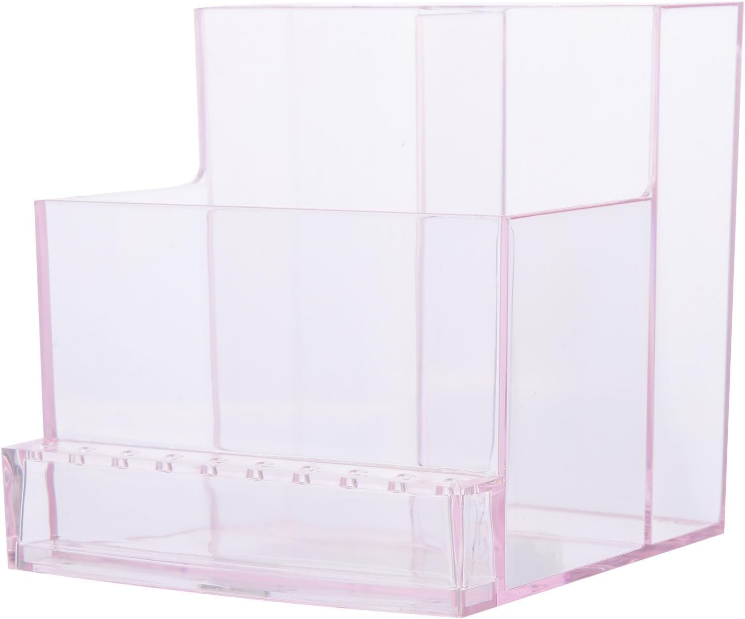 LABRIMP Makeup Organizer Storage Box with Compartments, Pink Cosmetic Case for Nail Drill Bits and Beauty Tools, Home and Vanity Tabletop Organizer for Personal Care Accessories