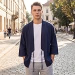 Haseil Kimono Cardigan Vestes japonaises Casual Cotton ouvert devant Linge léger Yukata pour homme