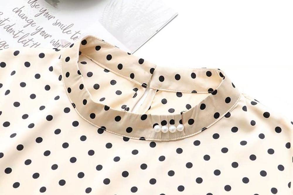 Damskie bluzki i bluzki, damskie vintage beżowe pół golf guzik w kropki nadruk z długim rękawem letnie bluzki eleganckie casualowe eleganckie topy luźna koszula