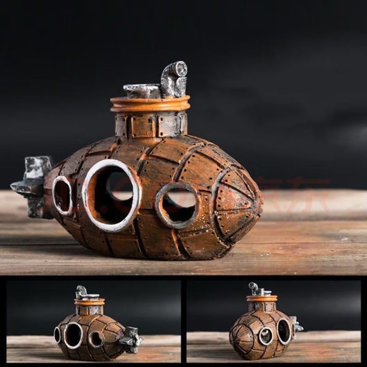 Image of 2pcs Floating Fish Tank Decoration, Little Cute Retro Submarine Aquarium Decoration with Float Balls, Safe Fish Toy for Goldfish Shrimps Hermit Crabs