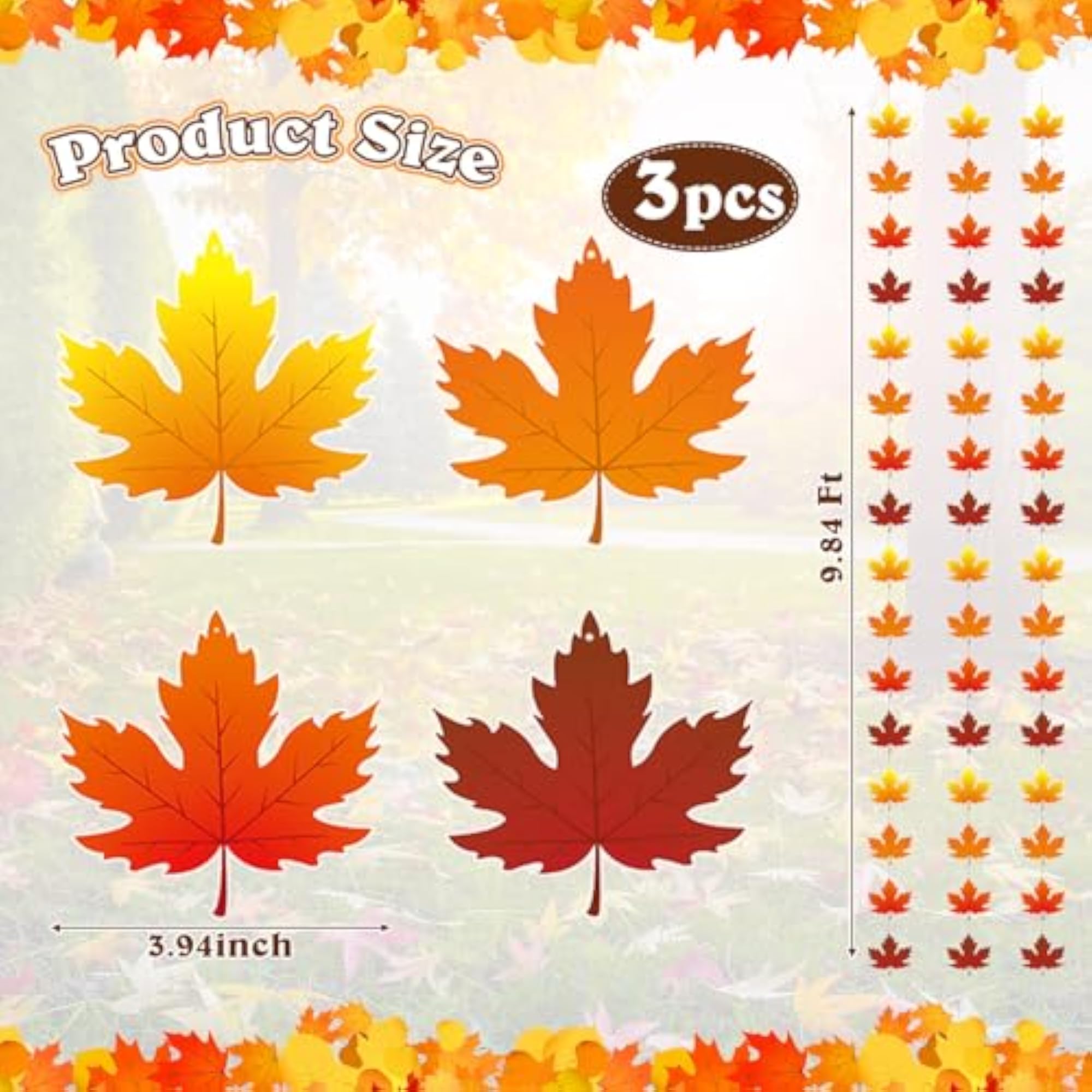 3 Pcs Fall Leaf Garland Artificial Autumn Decor